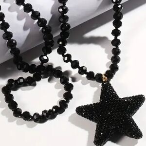 STAR PENDANT BLACK AURORA BOREALIS CRYSTALS 36 IN NECKLACE